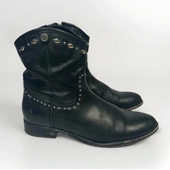 Frye Melissa Studded Boots Vintage Short Ankle Black Leather Women Sz 7 Moto - Picture 1 of 16
